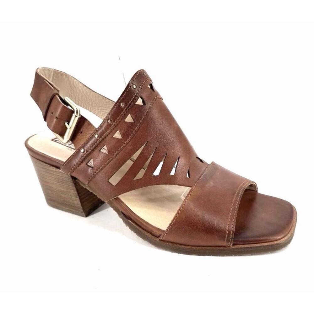 Pikolinos Women Brown Leather Block Heel Slingback Sandals Open Toe size 39